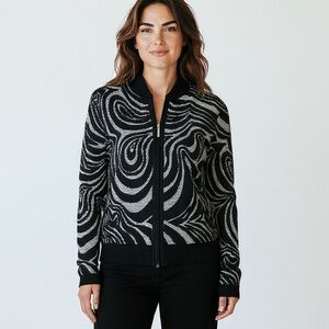 ST. JOHN SPORT Swirl Pattern Zippered Cardigan Bomber Sweater Jacket Size Medium